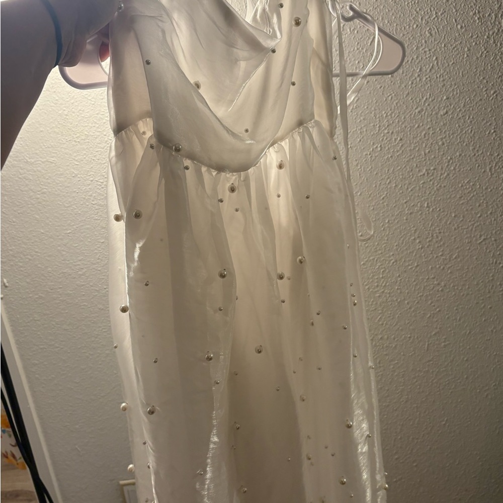 ARULA White Pearl-Adorned Wedding Dress